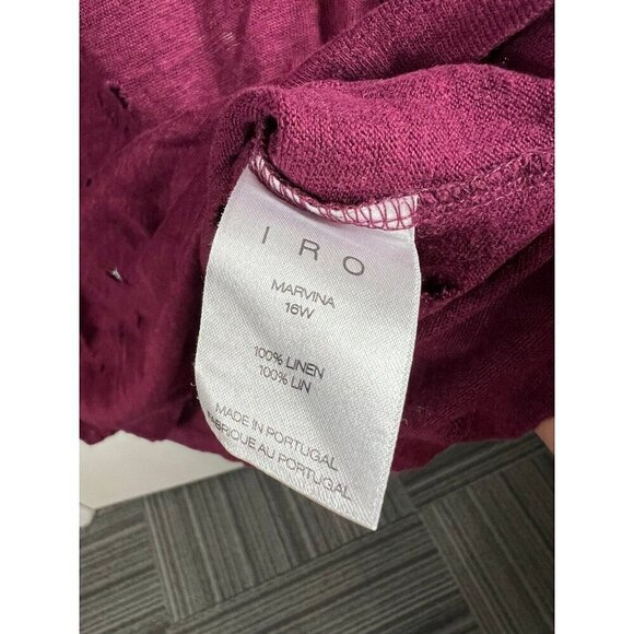 Iro Marvina Shirt Red Burgundy Distressed Linen Knit Long Sleeve Top - Picture 7 of 8